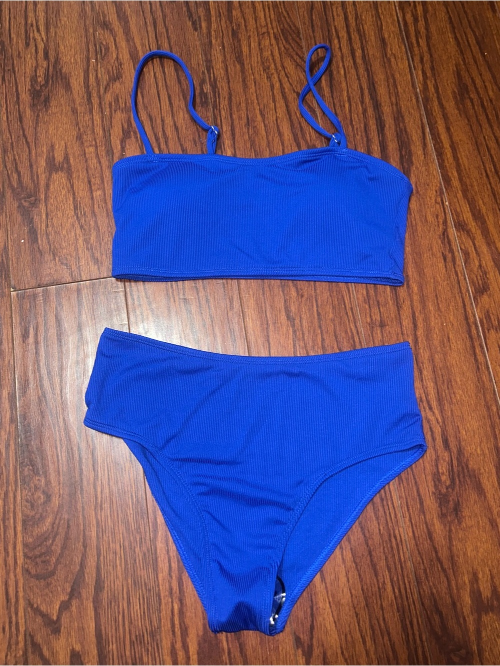 Ribbed Cobalt Blue High-Waist Bikini Set
